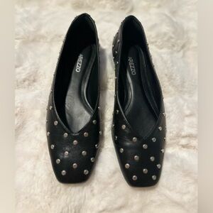 Black Studded Leather Ballet Flats